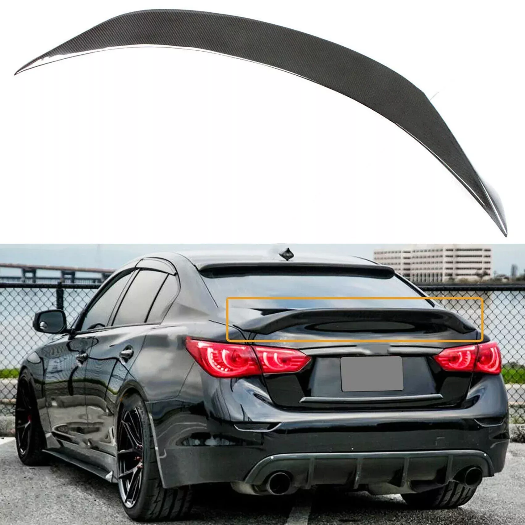 labwork Black Carbon Fiber Trunk Spoiler Lid Replacement for 2014-2020 Infiniti Q50 Black Trunk Lid Spoiler Wing