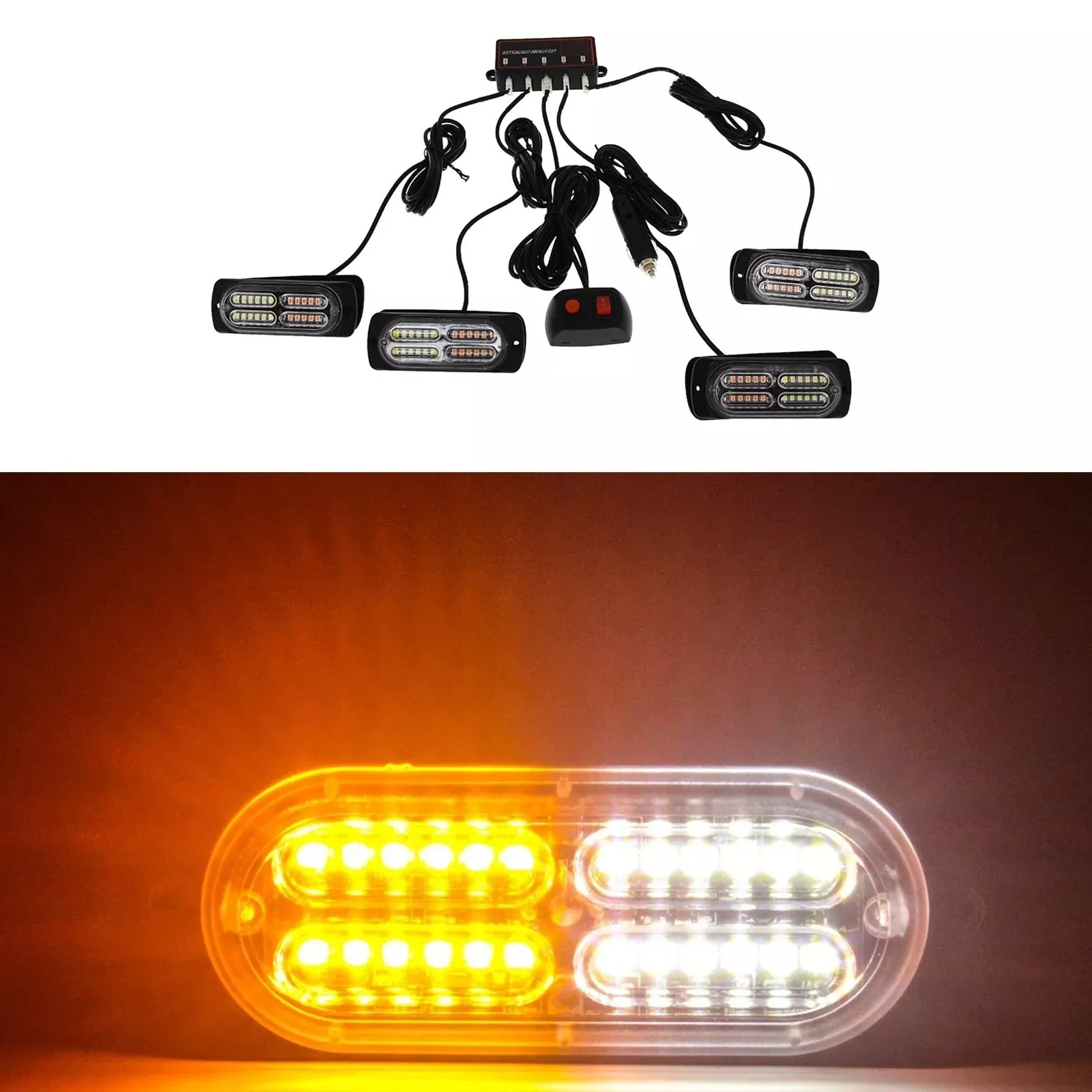 labwork Led Warning Lights, 4pcs Ultra Slim Sync Feature 24-LED Car Truck Surface Mount Emergency Hazard Warning Strobe light