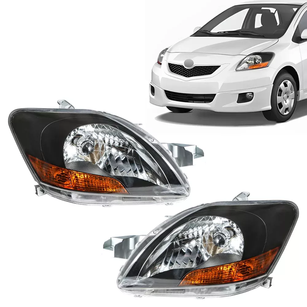 labwork Pair Black Halogen Headlights for Toyota Yaris 4-Door Sedan 2007-2011 Not Hatchback