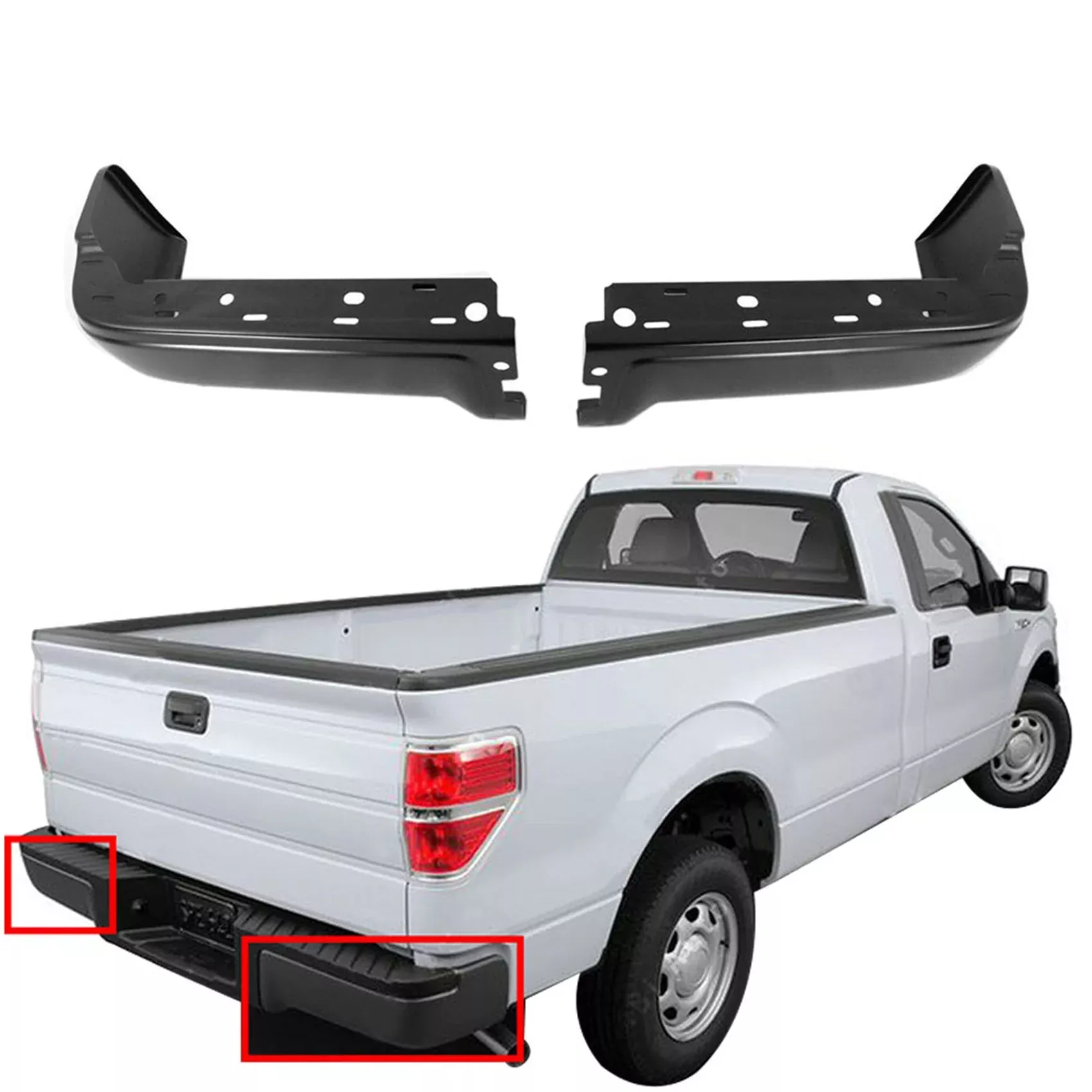 labwork Rear Step Bumper Face Bar End Caps Black Powder Coated Pickup Driver Passenger Side Replacement for 2009-2014 Ford F150 Styleside