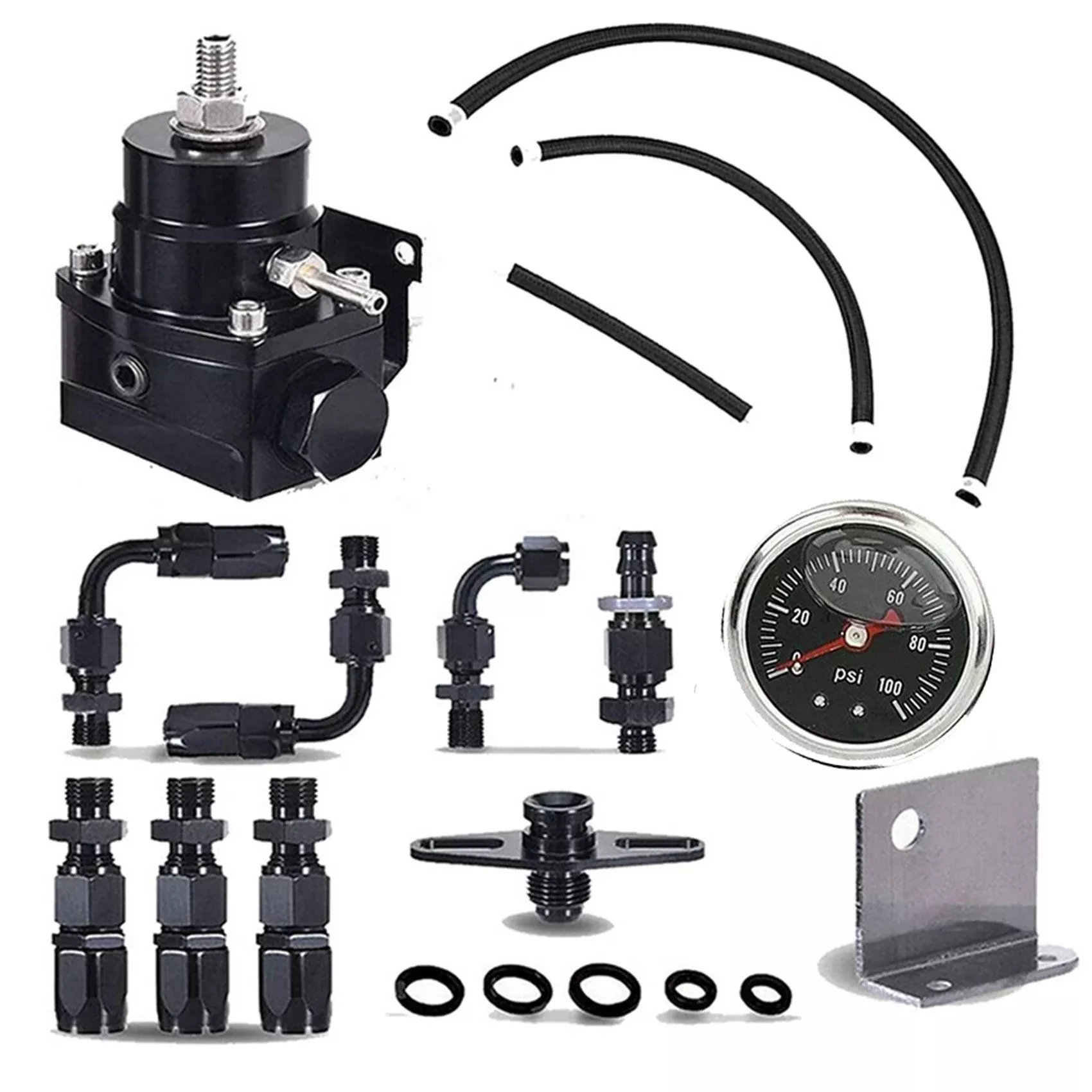 labwork Universal Adjustable Fuel Pressure Regulator Kit 0-100 PSI Gauge AN-6 Hose Fittings