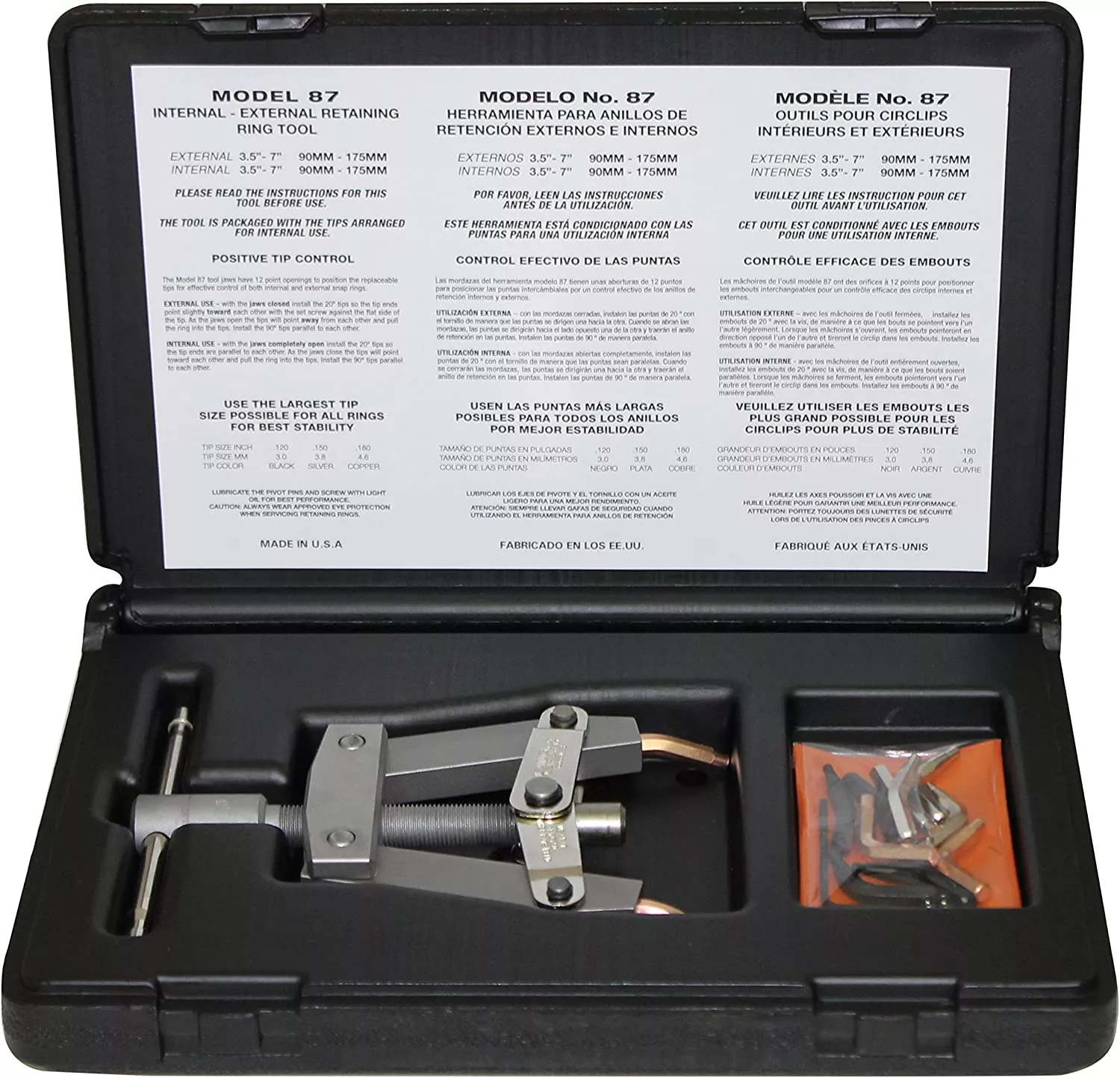 Lang 87 Heavy Duty Snap Ring Pliers with Tip Set