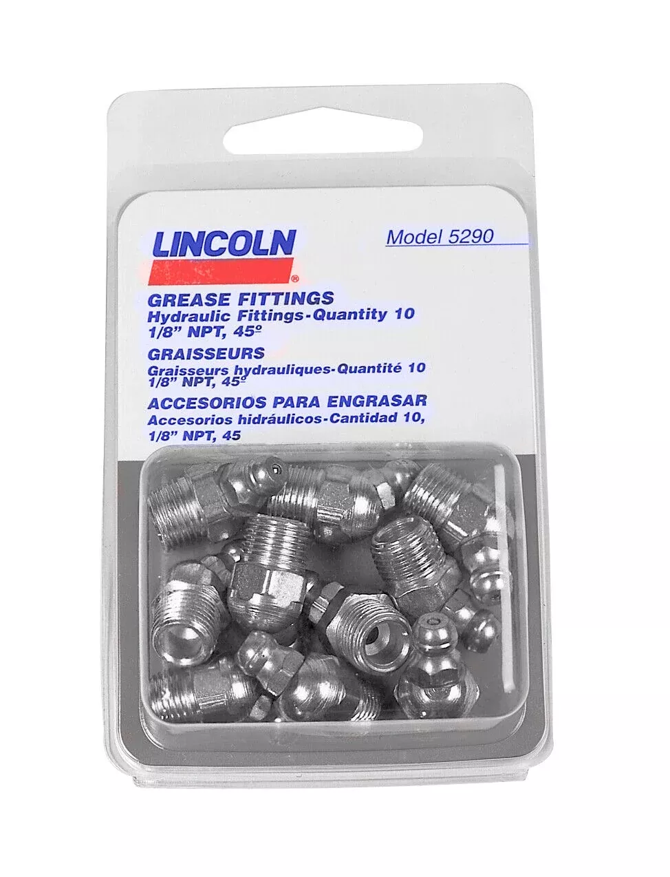 Lincoln Lubrication 5290 1/8" Pipe Thread FTG 45 Angle Grease Fitting, (10 pack)