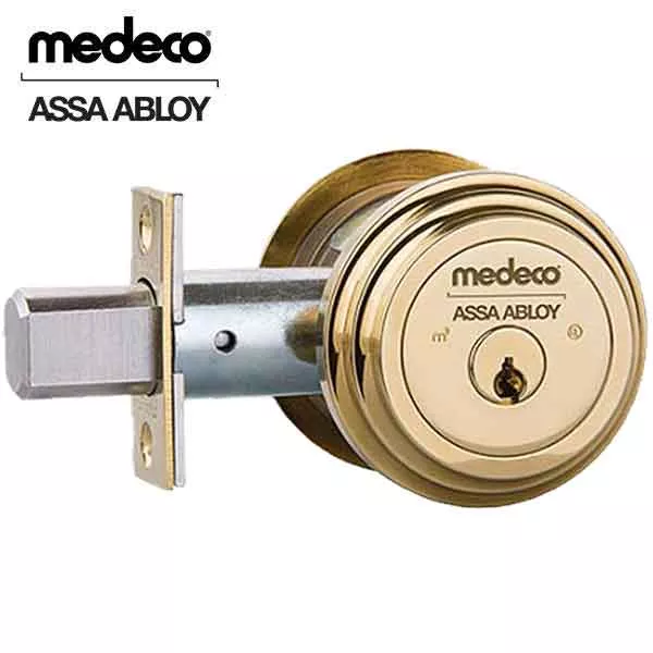 Medeco - 11JR603 - Maxum Residential - M3 BiLevel - 6-Pin - Single Deadbolt - Optional Backset - DL Keyway Pinned - 05 - Bright Brass - Grade 1