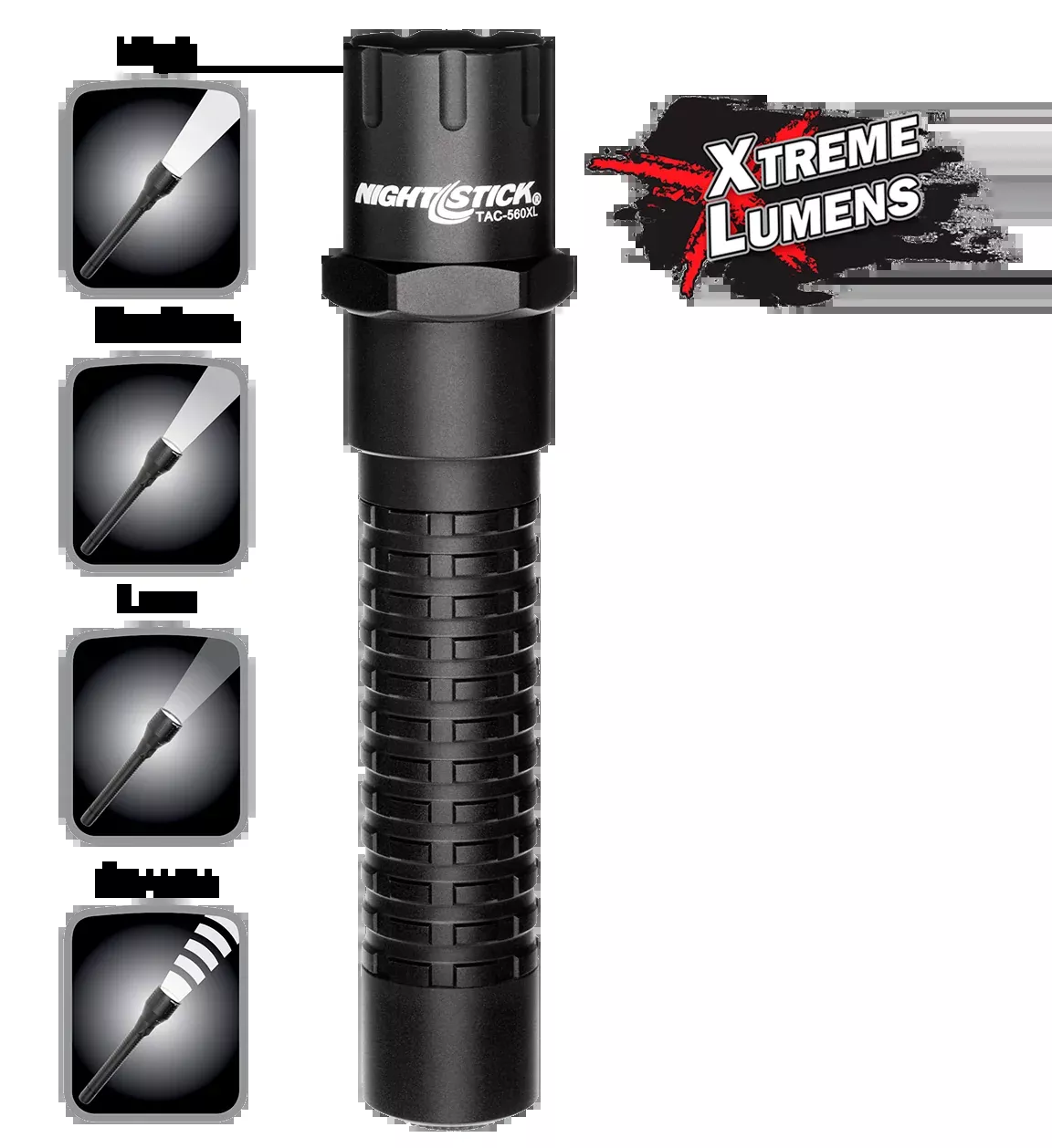 Nightstick TAC560XL TAC-560XL Multi-Function Black Anodized Aluminum White LED 140/350/800 Lumens 205 Meters Range