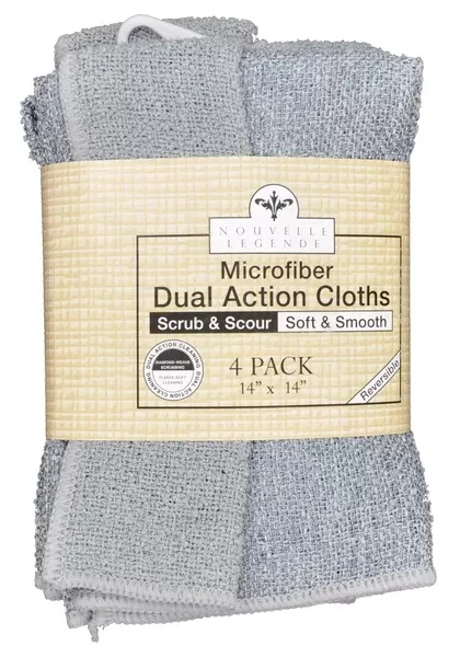 Nouvelle Legende 14 x 14 in. 315 GSM Dual Action Scrubber Dish Cloths – 4-pack