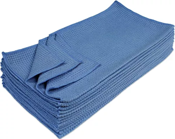 Nouvelle Legende 16 x 16 in. 340 GSM Blue Microfiber Waffle Weave Towels – 12-pack