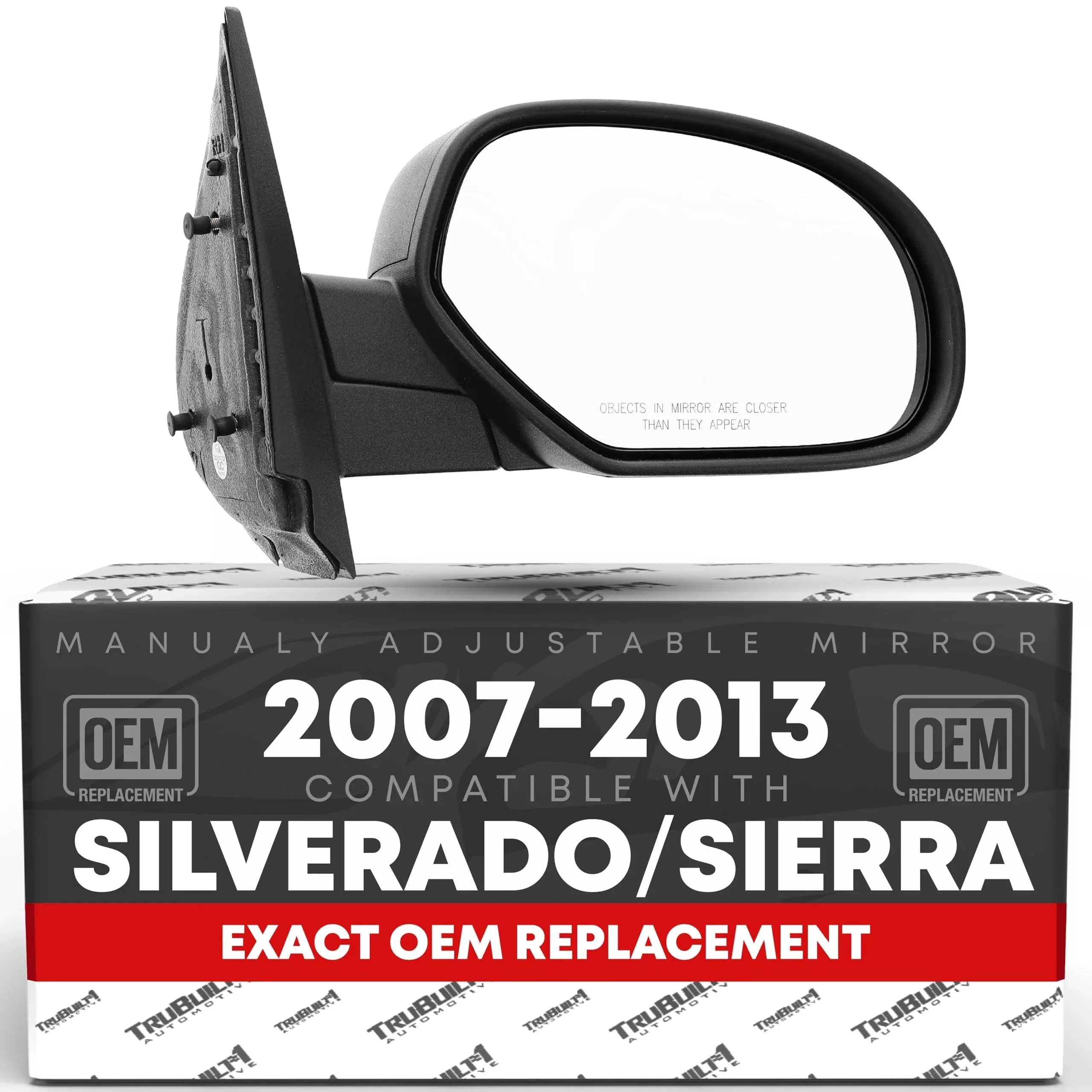 Passenger Side Mirror Compatible with 2007-2013 Chevrolet Silverado 1500 2500 3500 HD, 2007-2013 GMC Sierra 1500 2500 3500 HD Manual, Convex Glass - Textured Black Cover - OEM 20809978, GM1321332 - Passenger Side Mirror