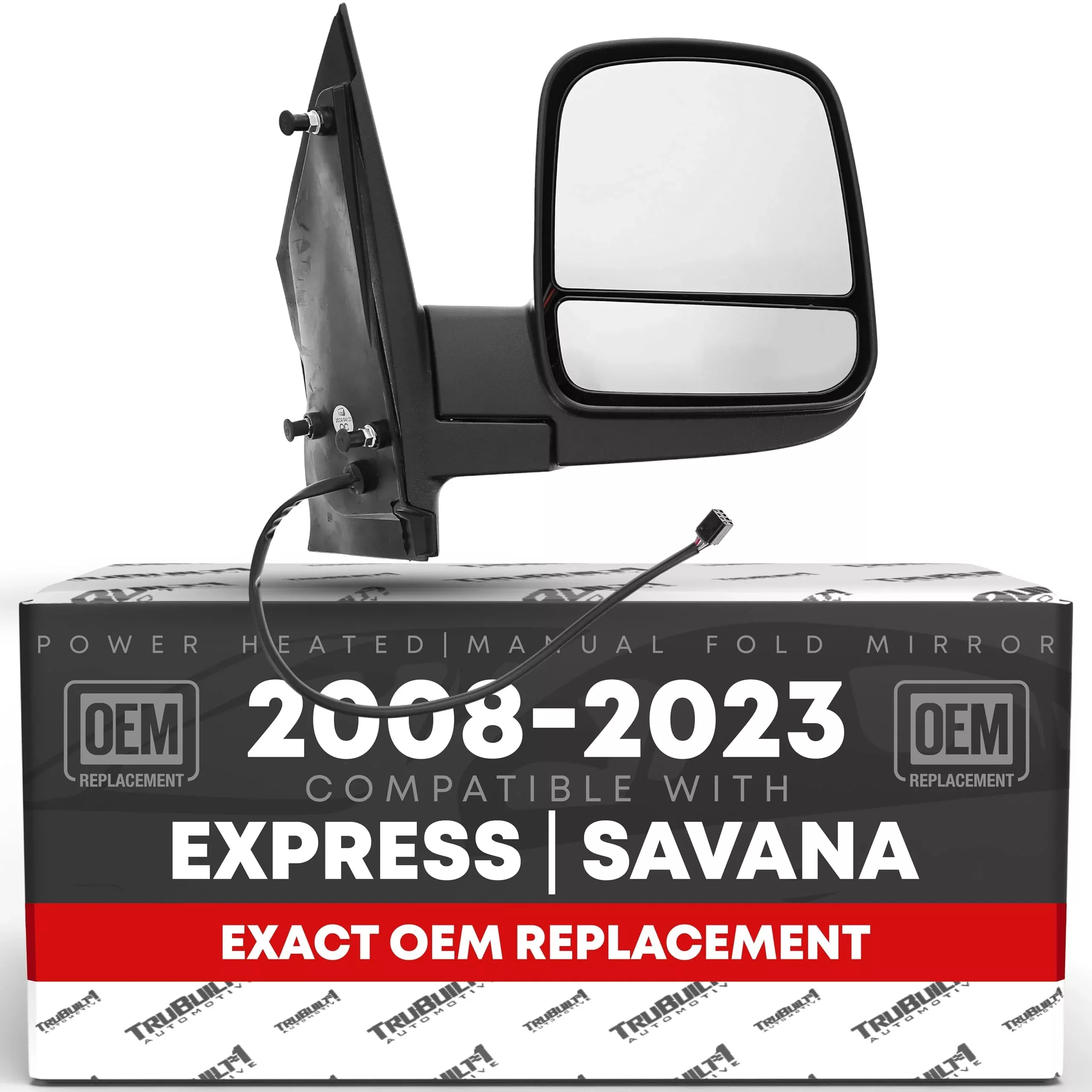 Passenger Side Mirror Compatible with 2008-2015 Chevrolet Express & GMC Savana 1500, 2008-2021 Express & Savana 2500 3500 Manual Folding, Dual Glass, Textured Black - OEM 20838066, GM1321395 - Passenger Side Mirror