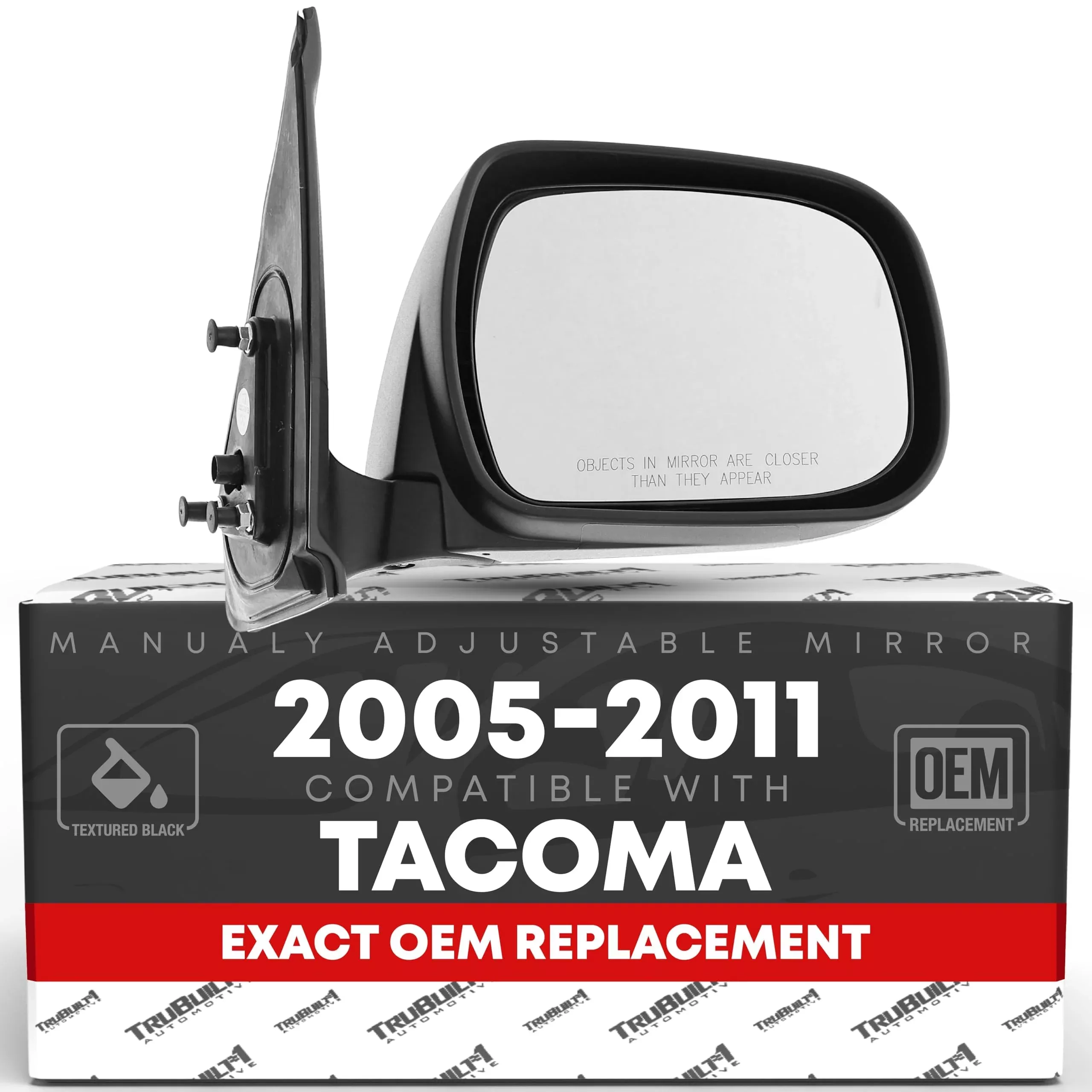 Passenger Side Mirror Replacement - Compatible with 2005-2011 Toyota Tacoma - Manual Adjustment, Manual Folding, Convex Glass w/English Warning - Textured Black - OEM 8791004160, TO1321204 - Passenger Side Mirror