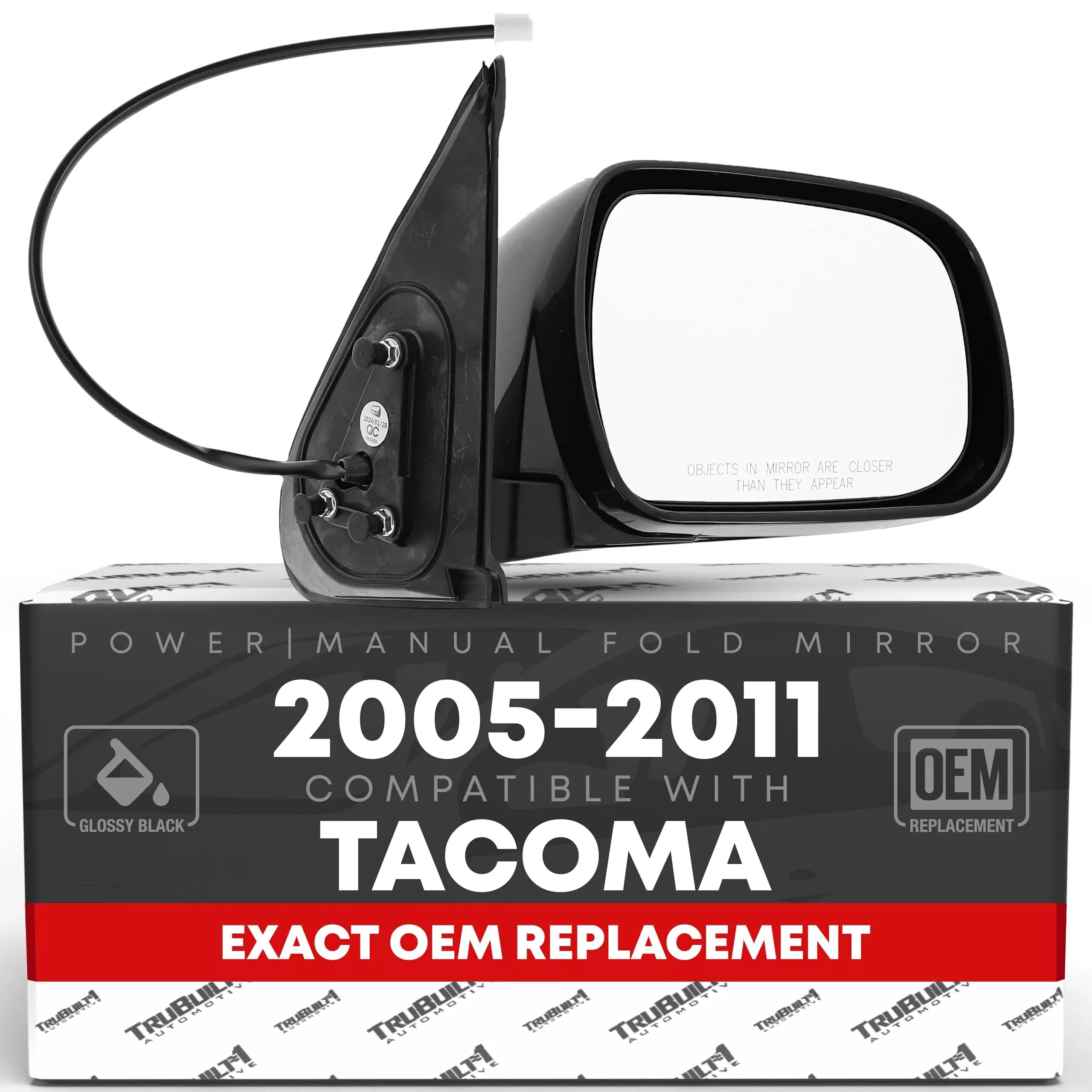 Passenger Side Mirror Replacement - Compatible with 2005-2011 Toyota Tacoma - Powered Adjustment, Manual Folding, Convex Glass - Smooth Black, 5H3P - OEM 8791004180C0, TO1321203 - Passenger Side Mirror
