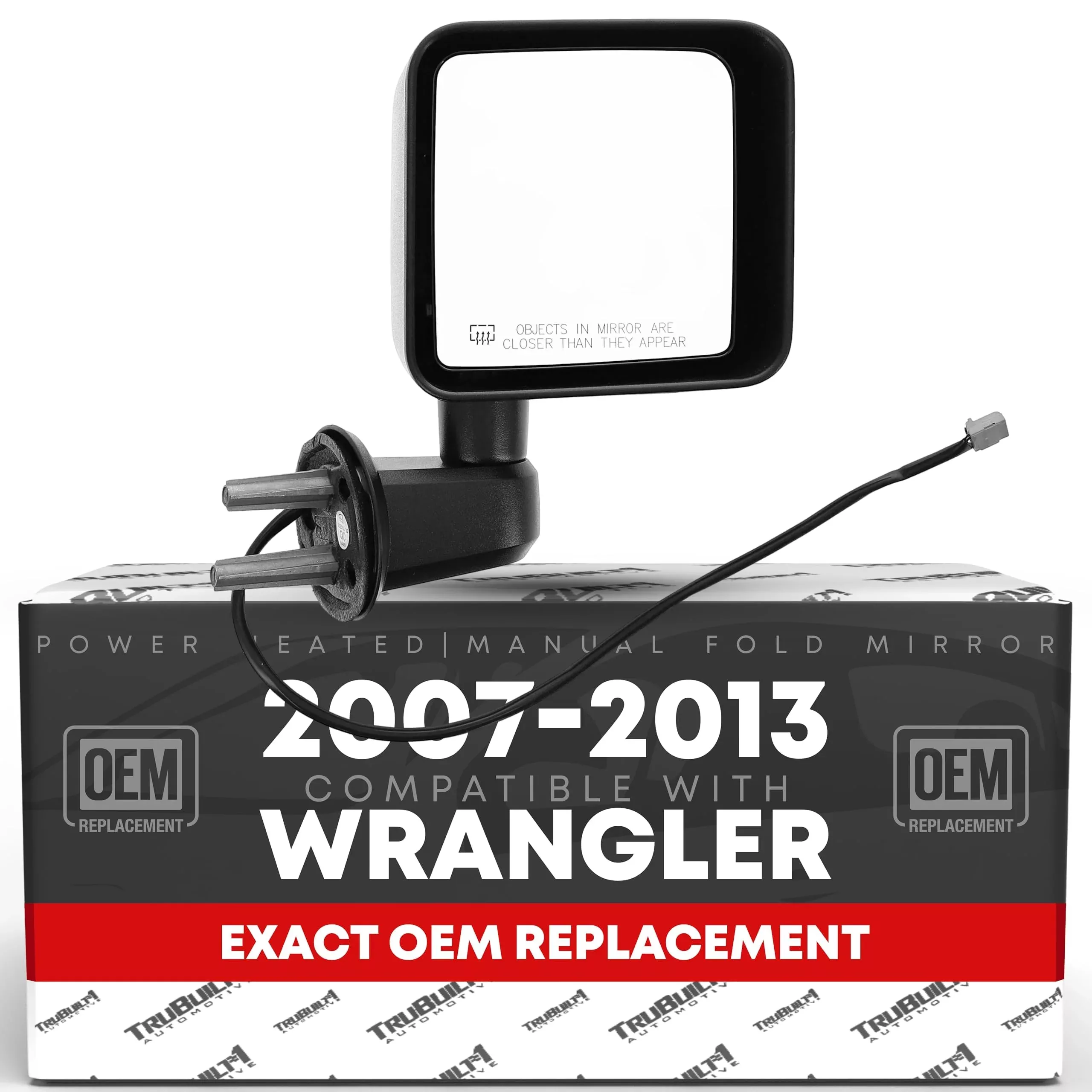 Passenger Side Mirror Replacement - Compatible with 2007-2013 Jeep Wrangler - Heated, Powered Adjustment, Manual Folding, Convex Glass - Textured Black, 6H5P - OEM 5182174AA, 5182174AB, CH1321319 - Passenger Side Mirror