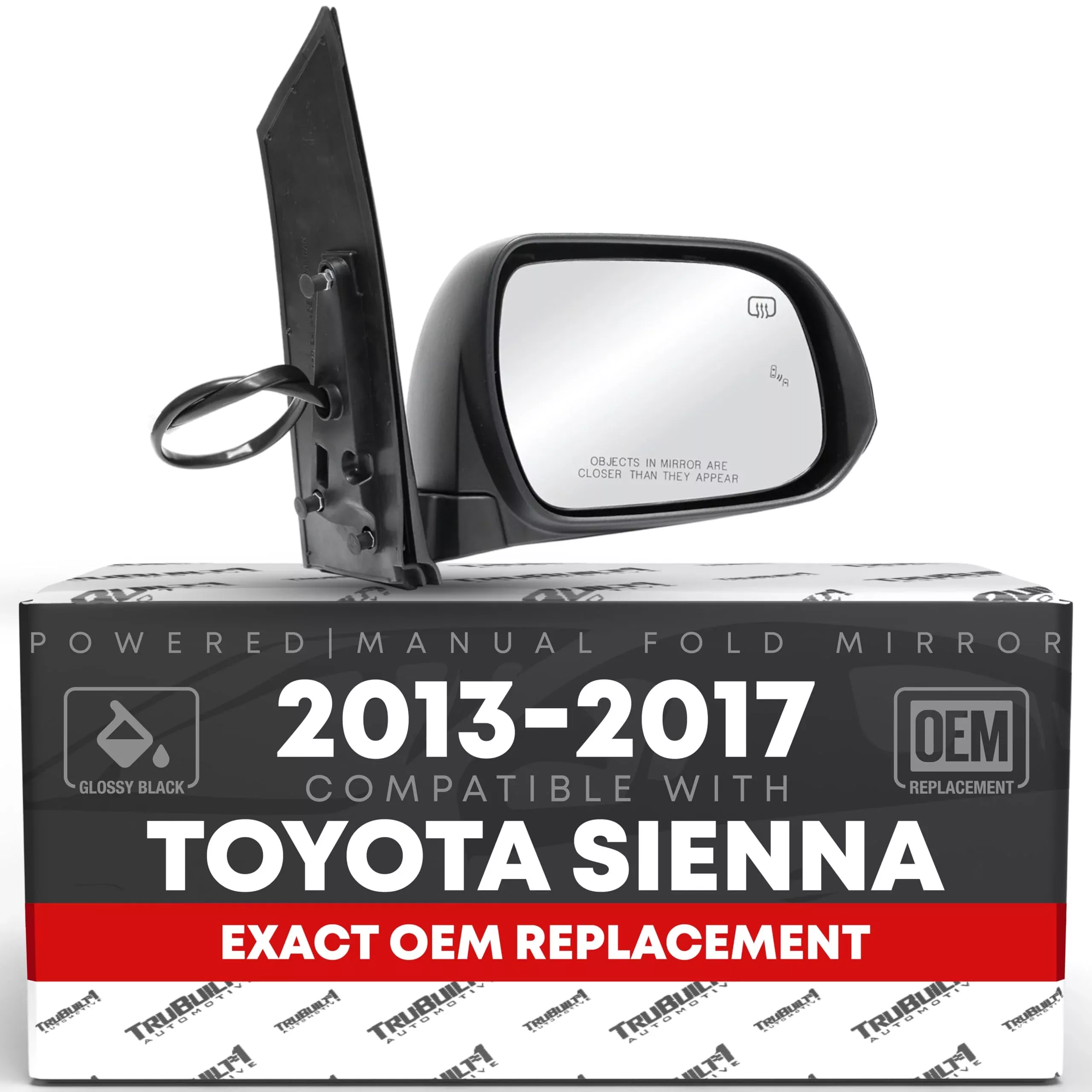 Passenger Side Mirror Replacement - Compatible with 2013-2017 Toyota Sienna - Powered Adjustment, Heated, Blind Spot, Manual Fold, Convex Glass - Smooth Black, 6H6P - OEM 87910-08113, TO1321301 - Passenger Side Mirror