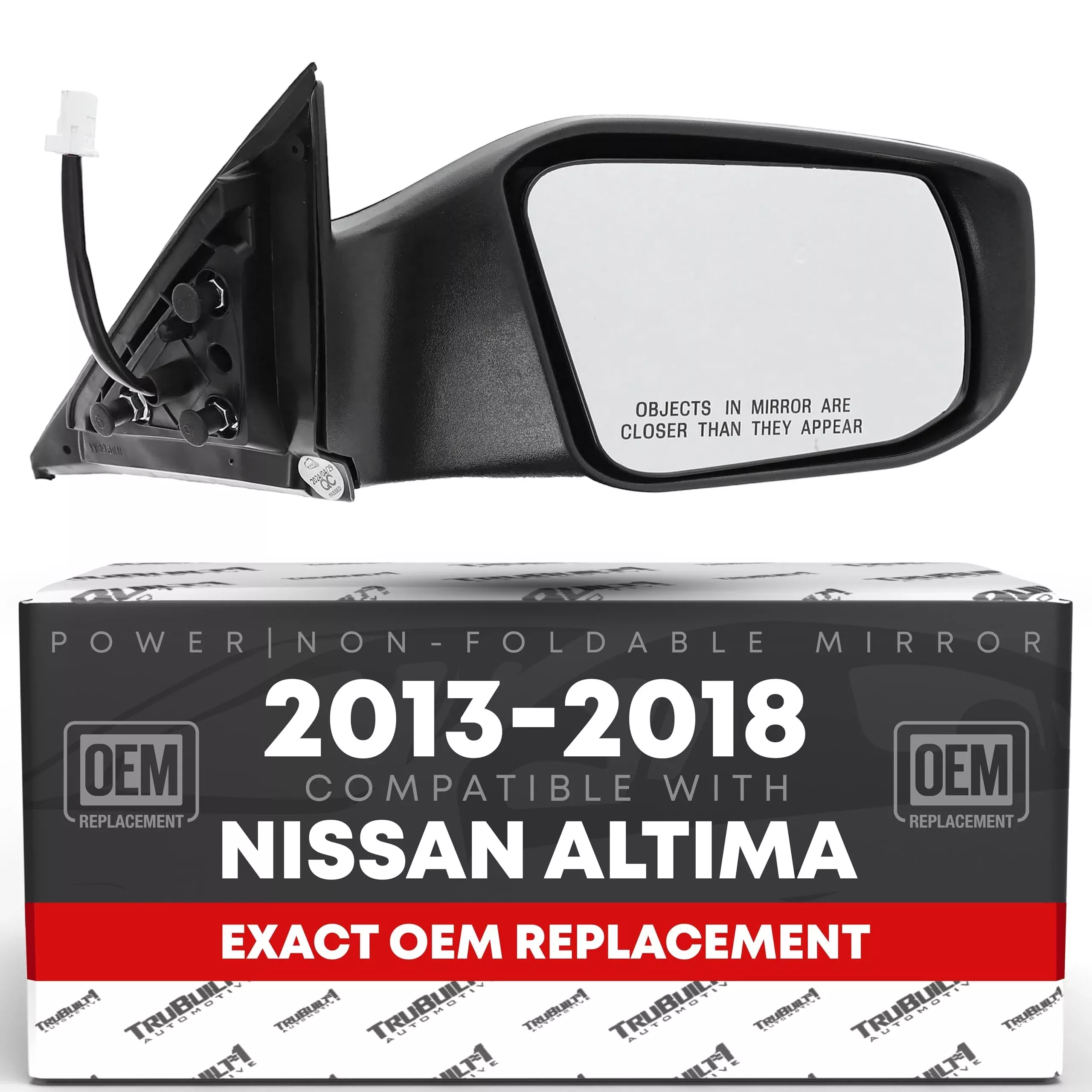 Passenger Side Mirror Replacement - Compatible with 2013-2018 Nissan Altima Sedan - Powered Adjustable, Non-Foldable, Convex Glass - Black Cover, 8H3P - OEM 963013TH0A, 963733TH0A, NI1321223, 959190 - Passenger Side Mirror