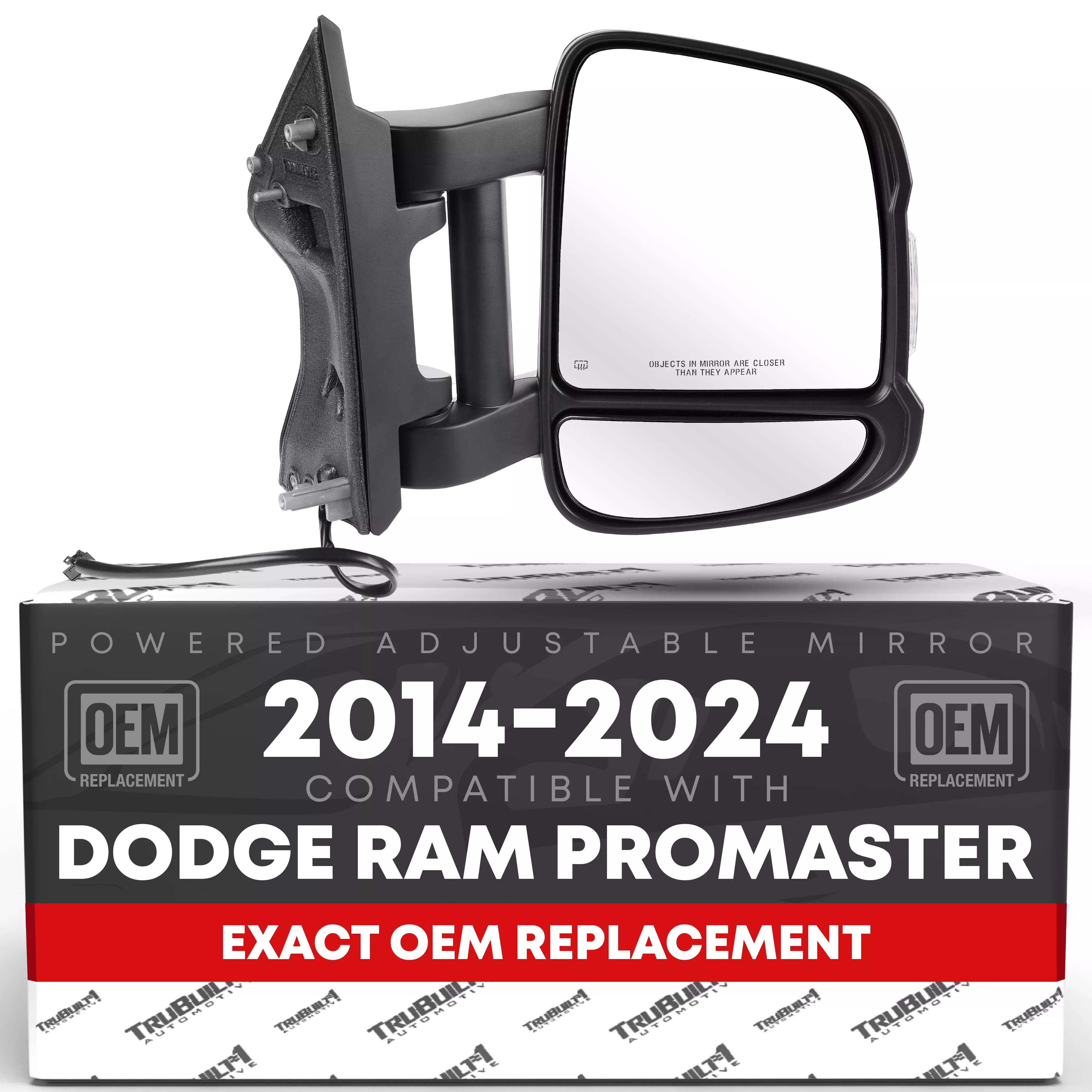 Passenger Side Mirror Replacement - Compatible with 2014-2024 Ram Promaster - Powered Adjustment, Manual Fold, Turn Signal, Dual Glass - Textured Black - OEM 7SV30JXWAA, 5VE94JXWAE, CH1321433 - Passenger Side Mirror