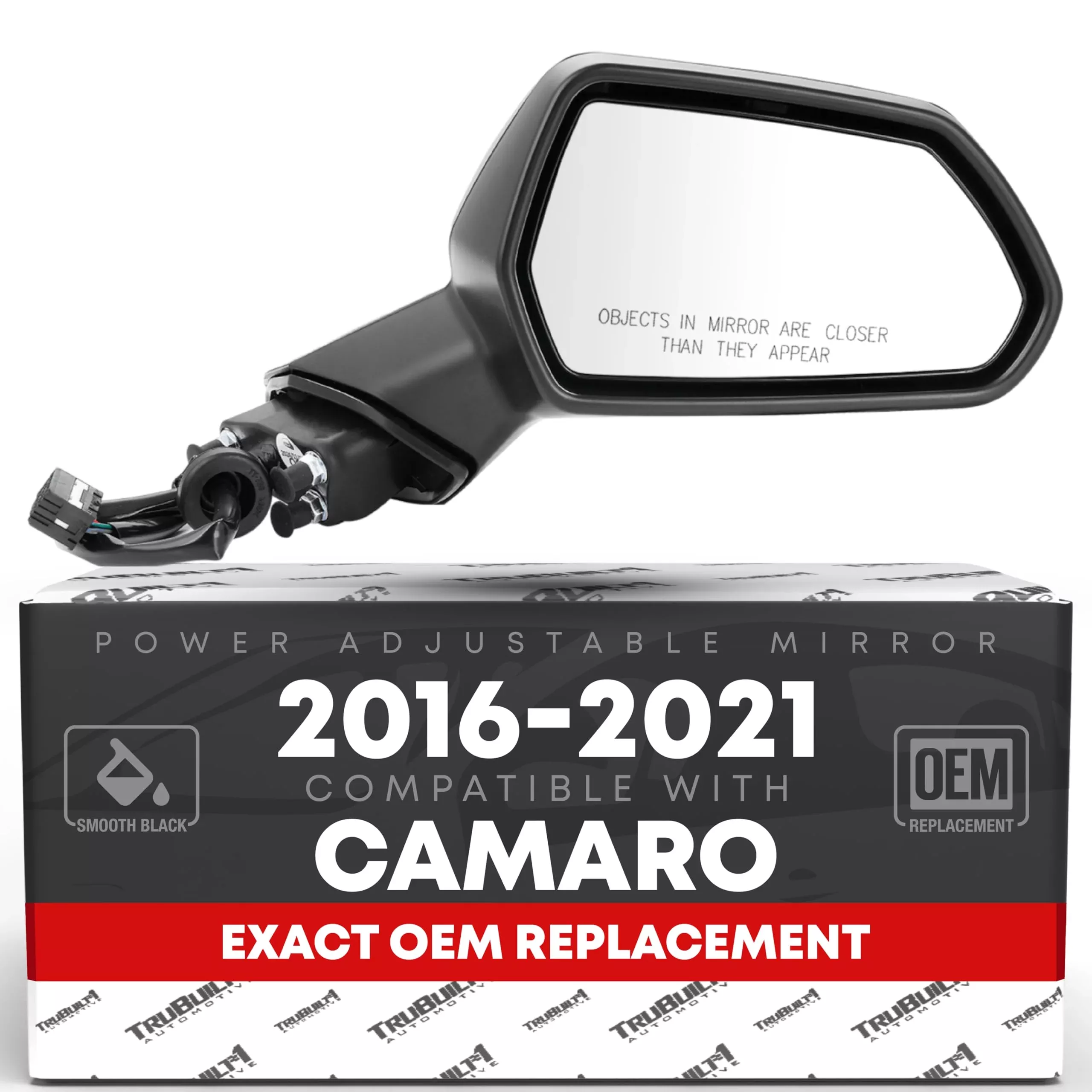 Passenger Side Mirror Replacement - Compatible with 2016-2021 Chevrolet Camaro - Powered Adjustment, Non-Foldable, Convex Glass - Smooth Black, 18H3P - OEM 84788172, 23487738, 84639832, GM1321659 - Passenger Side Mirror