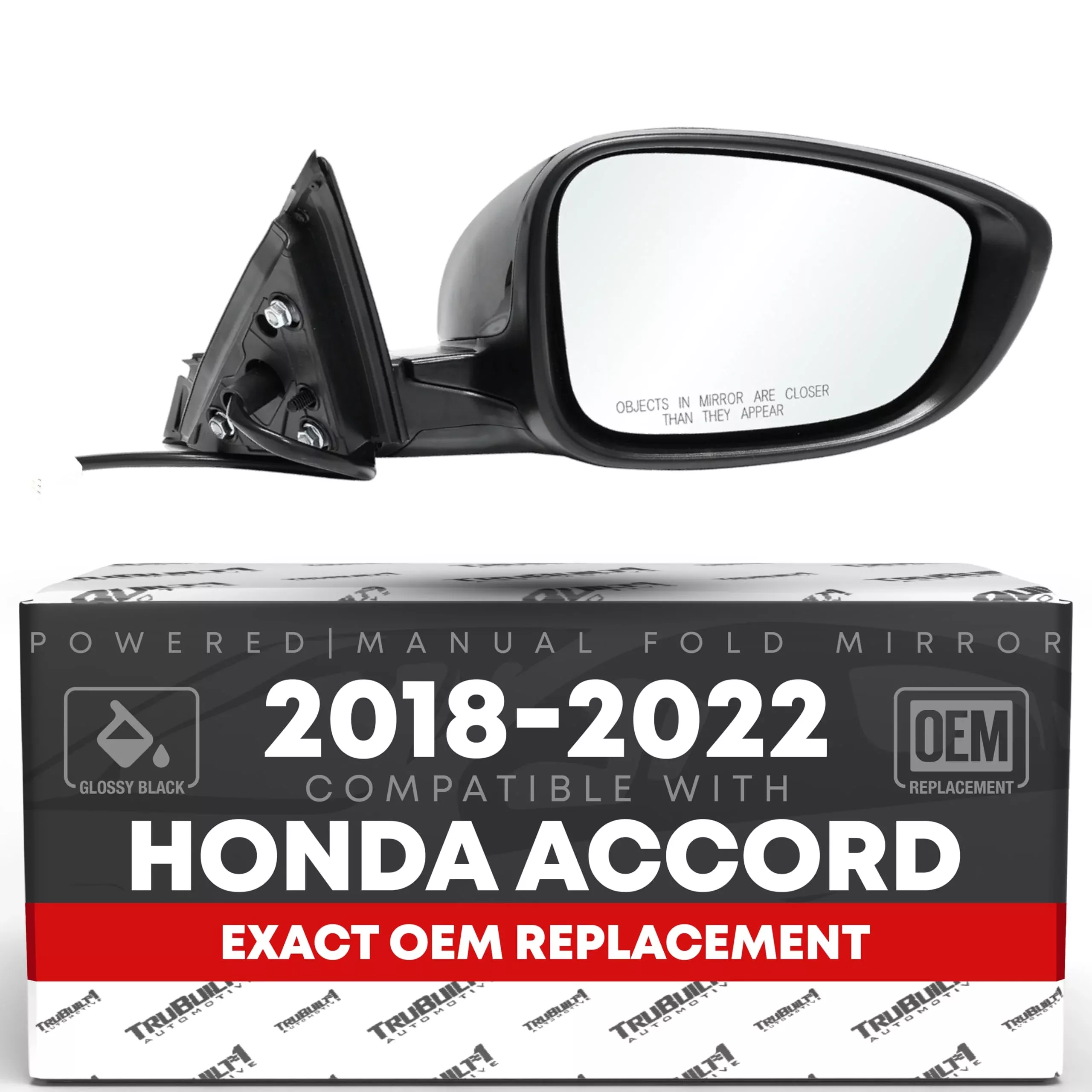 Passenger Side Mirror Replacement - Compatible with 2018-2022 Honda Accord - Powered Adjustment, Manual Fold, Heated, Turn Signal, Convex Glass - Smooth Black, 18H8P - OEM 76208TVAA42, HO1321330 - Passenger Side Mirror
