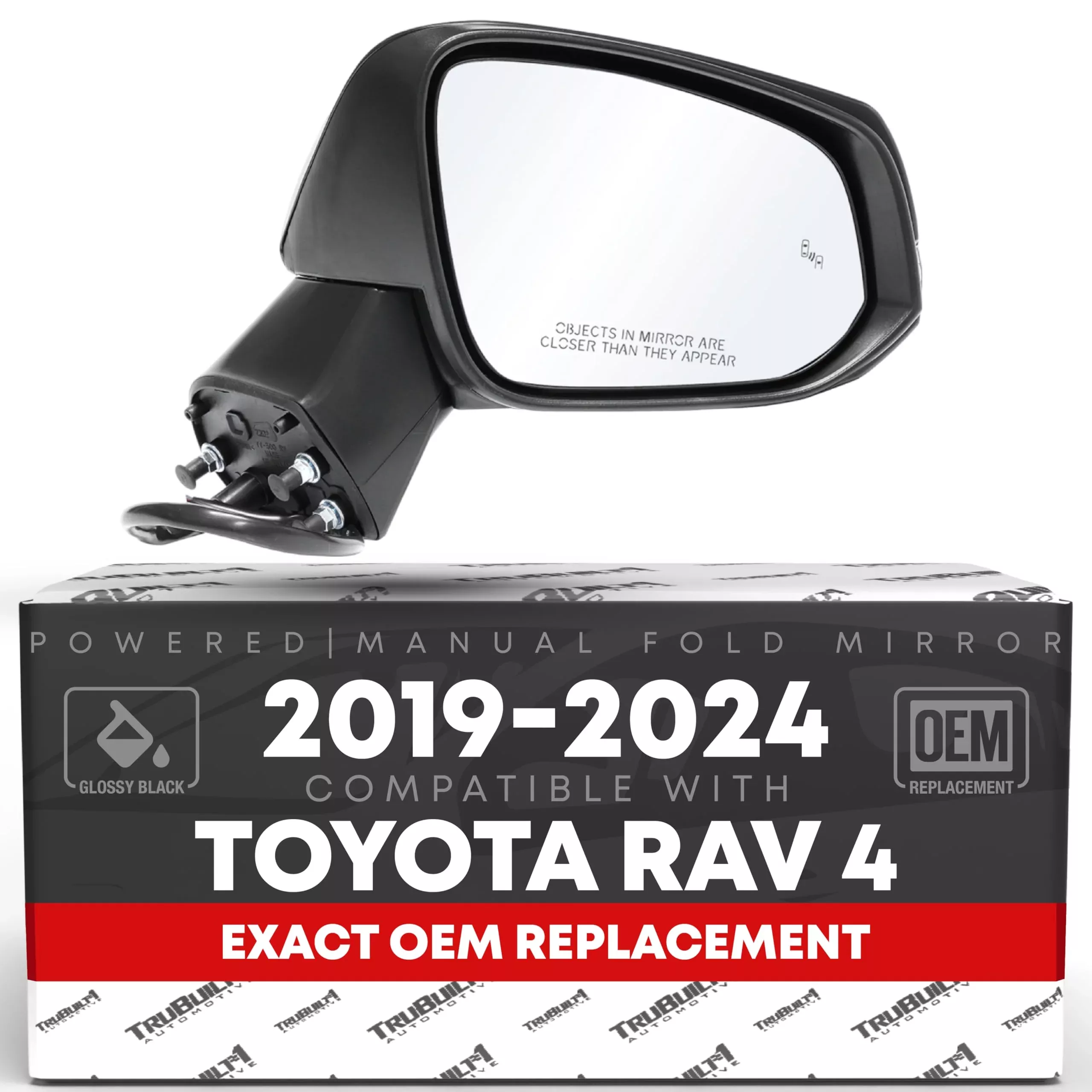 Passenger Side Mirror Replacement - Compatible with 2019-2024 Toyota RAV4 - Powered Adjustment, Manual Fold, Heated, Turn Signal, Convex Glass - Smooth Black, 11H8P - OEM 879100R570, TO1321388 - Passenger Side Mirror