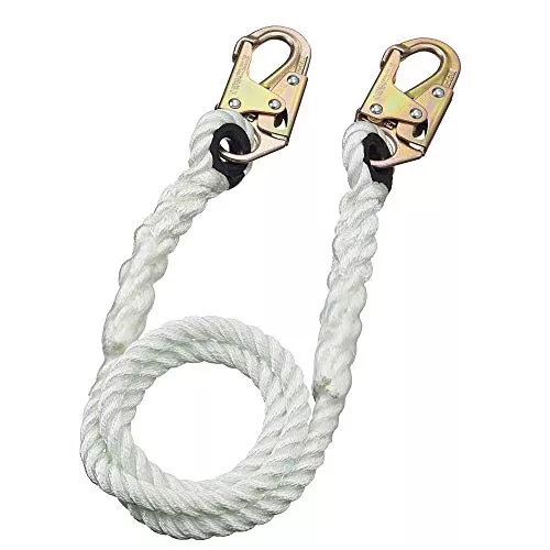 PeakWorks 4' (1.2 m) - 2 Snap Hooks - Fall Arrest Restraint Lanyard Connector, 5/8" (16 mm) Rope, V8151004