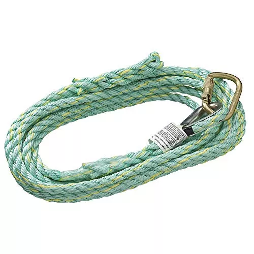 PeakWorks V84013050 - Carabiner & Back Splice - 50' (15.2 m), 5/8" Polysteel Rope - Fall Protection Vertical Lifeline