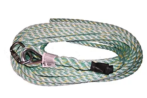 PeakWorks V84013075 - Carabiner & Back Splice - 75' (22.9 m), 5/8" Polysteel Rope - Fall Protection Vertical Lifeline