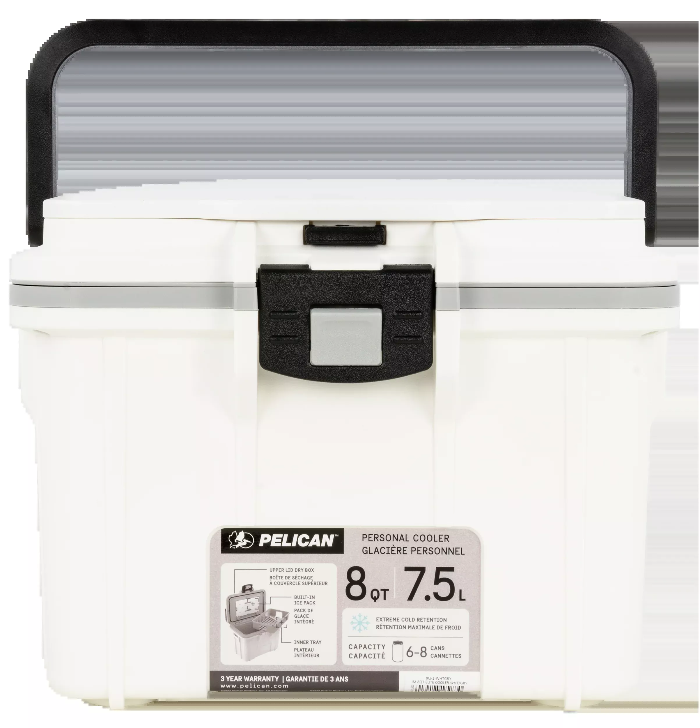 Pelican Personal Cooler, Pelican 8q-1-whtgry Im 8qt Elite Cooler Wht/gry