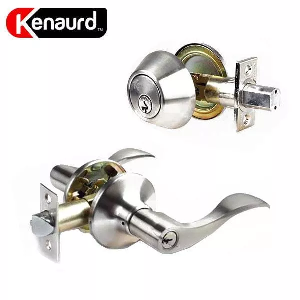 Premium Combo Lockset with Lever - Double Sided Deadbolt - Satin Nickel