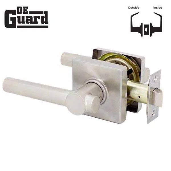 Premium Contemporary Lever Set Lock - Square Rose - Satin Stainless - Passage - Grade 3