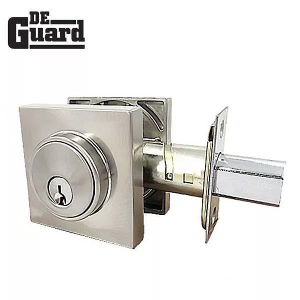 Premium Single Cylinder Contemporary Deadbolt - Square Rose - Satin Stainless -Grade 3 - ( SC1 / KW1 )