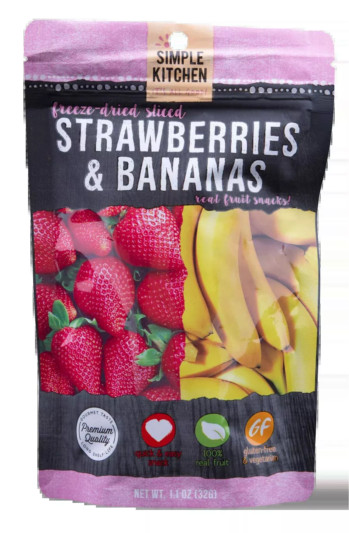 ReadyWise SK05009 Simple Kitchen Freeze Dried Fruit Strawberry & Bananas 1 Serving Pouch 6 Per Case
