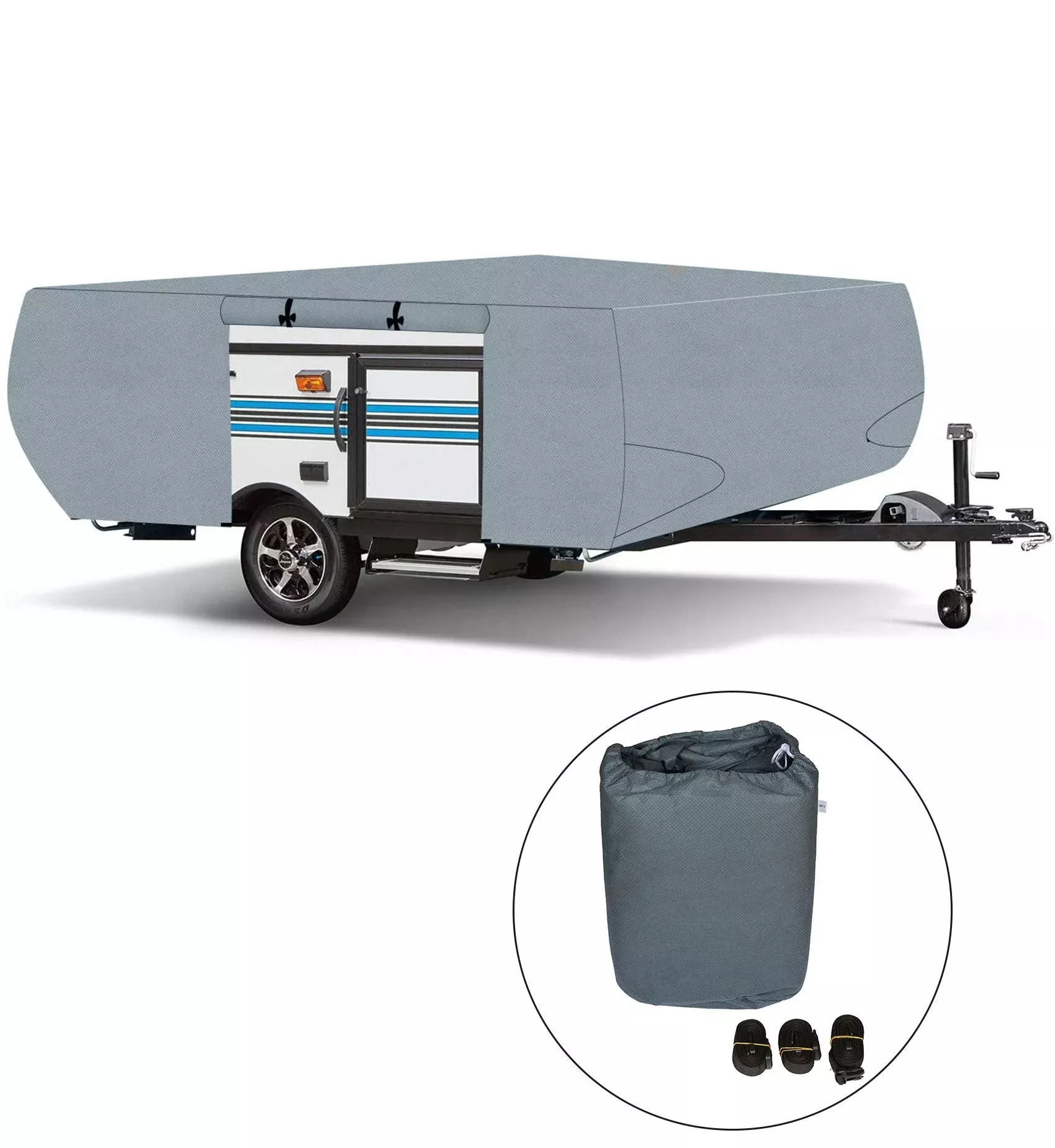RV Trailer Cover For Folding Pop Up Camper 16-18 FT Trailers Waterproof