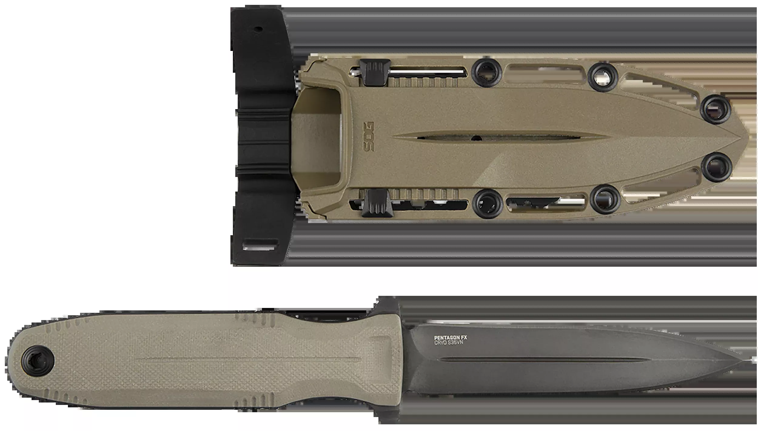 S.O.G SOG17610257 Pentagon FX 4.77" Fixed Spear Point Plain Black Titanium Nitride Cryo CPM S35VN Blade/G10 Blackout Handle