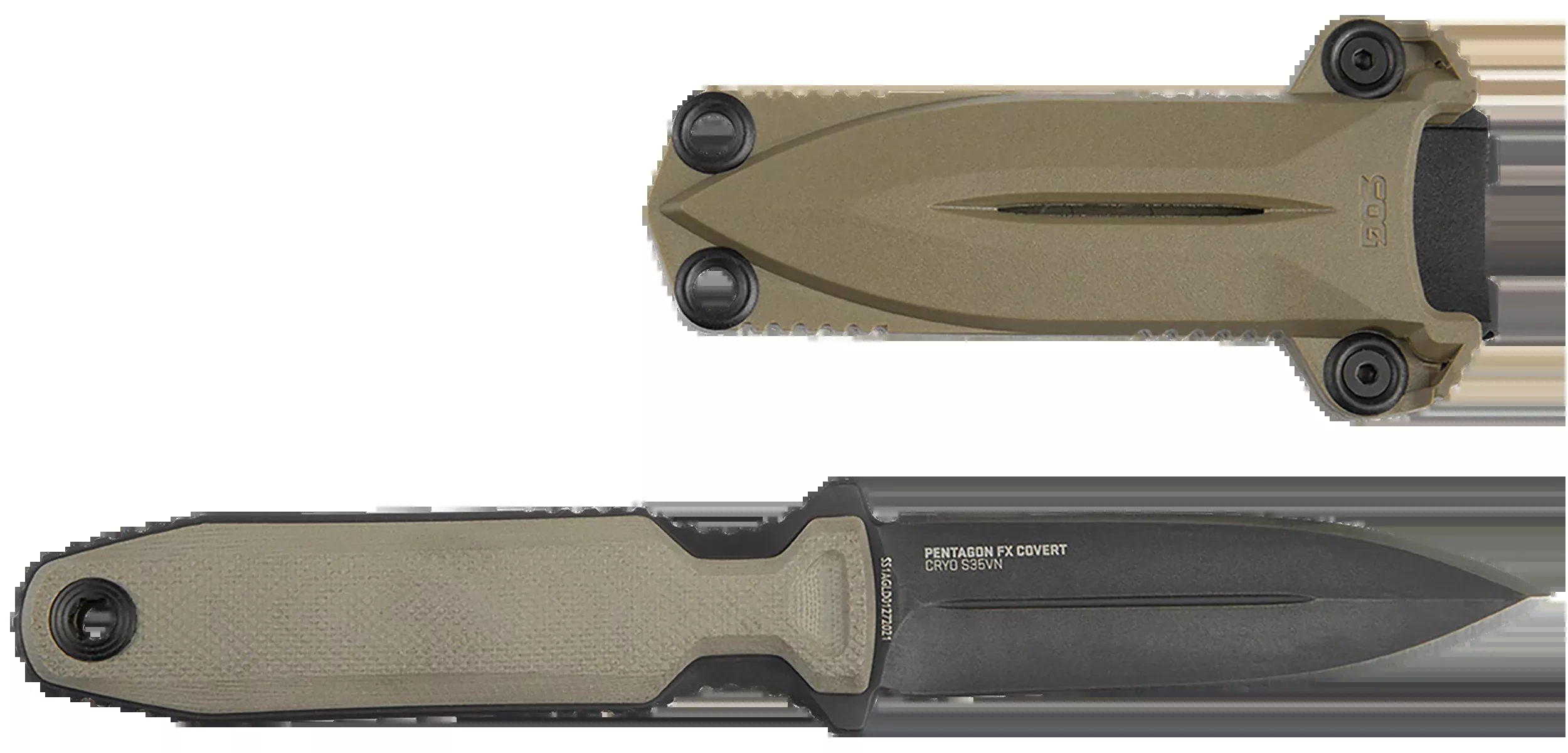 S.O.G SOG17610457 Pentagon FX Covert 3.41" Fixed Spear Point Plain Black Titanium Nitride Cryo CPM S35VN Blade/G10 Flat Dark Earth Handle