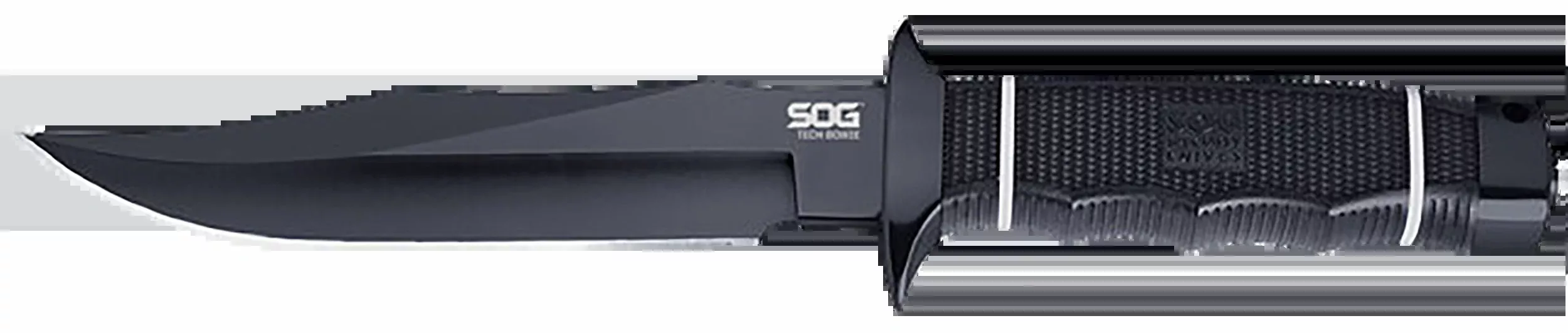S.O.G SOGS10BK Tech Bowie6.40" Fixed Plain Clip Point Black Hardcased TiNi AUS8 SS Blade/ Black w/ White "SOG" Logo Kraton Handle