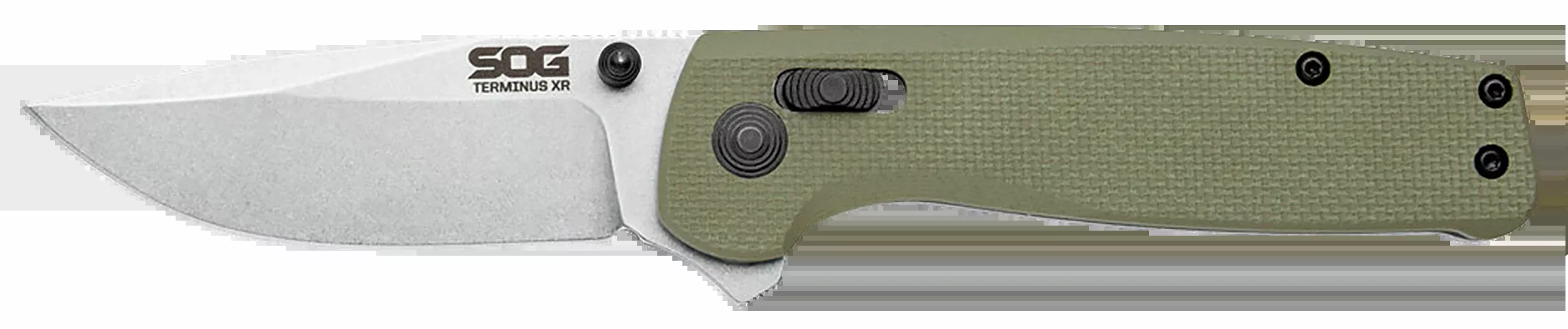 S.O.G SOGTM1022BX Terminus XR 2.95" Folding Clip Point Plain Stonewashed BD1 Steel Blade Olive Drab Textured G10 Handle Features Box Packaging Includes Pocket Clip
