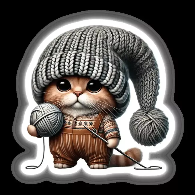 Scottish Fold Cat Gnome Holding Ball of Yarn