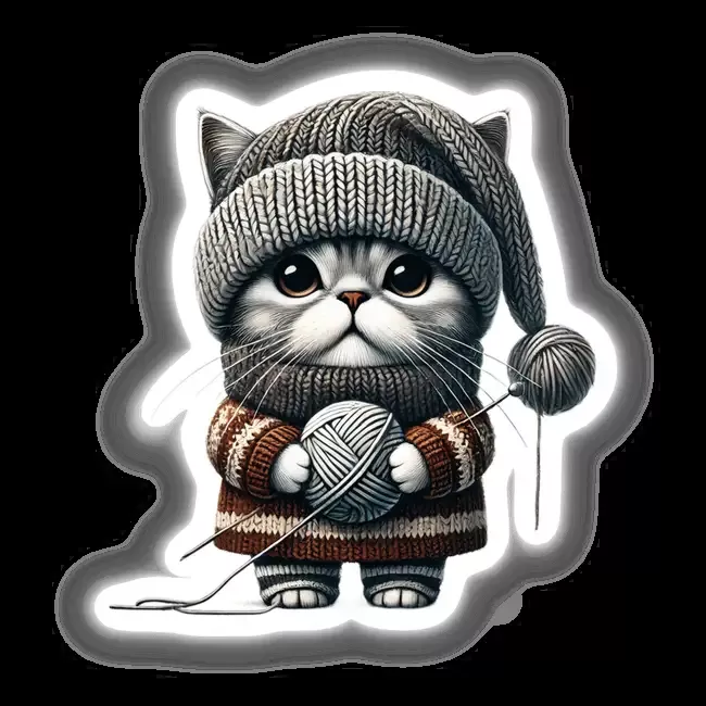 Scottish Straight Cat Gnome Holding Ball of Yarn