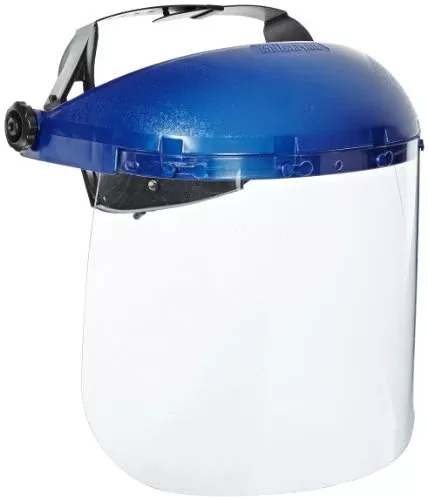 Sellstrom 39110 Blue Plastic Crown and Clear Window Protective Faceshield with Ratchet Headgear