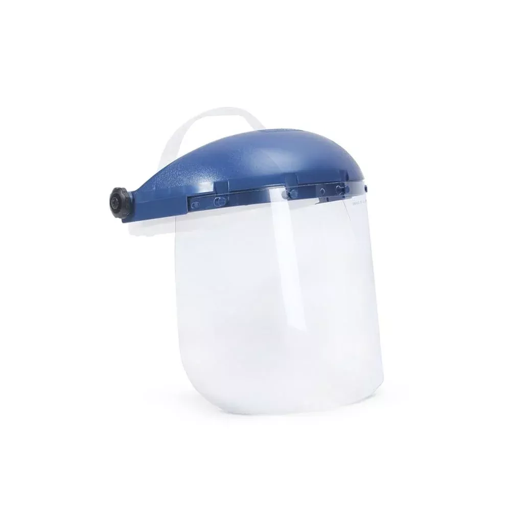 Sellstrom 39140 Blue Plastic Crown and Clear Anti-Fog Window Protective Faceshield with Ratchet Headgear