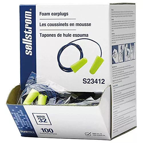 Sellstrom S23412 Foam Plug-Corded-100PR/Disp, Standard, Hi/Viz Green (Pack of 100)