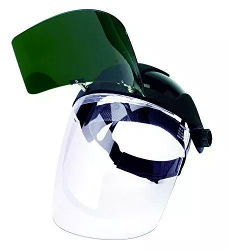 Sellstrom S32151 DP4 Multi-Purpose Black Crown and Clear Anti-Fog/Shade 5 IR Flip Front Window Faceshield with Ratchet Headgear