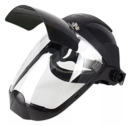 Sellstrom S32281 Clear Anti-Fog Polycarbonate Face Shield with Shade 8 IR Flip Front Window and Extended Chin, Side Guard, Universal