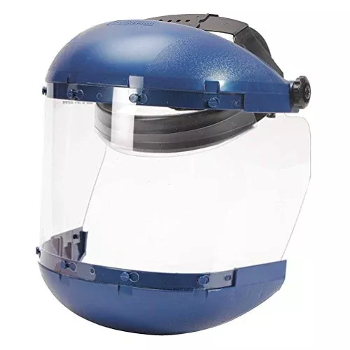 Sellstrom S38110 Series Blue Plastic Crown/Chin Guard and Clear Window Protective Faceshield with Ratchet Headgear