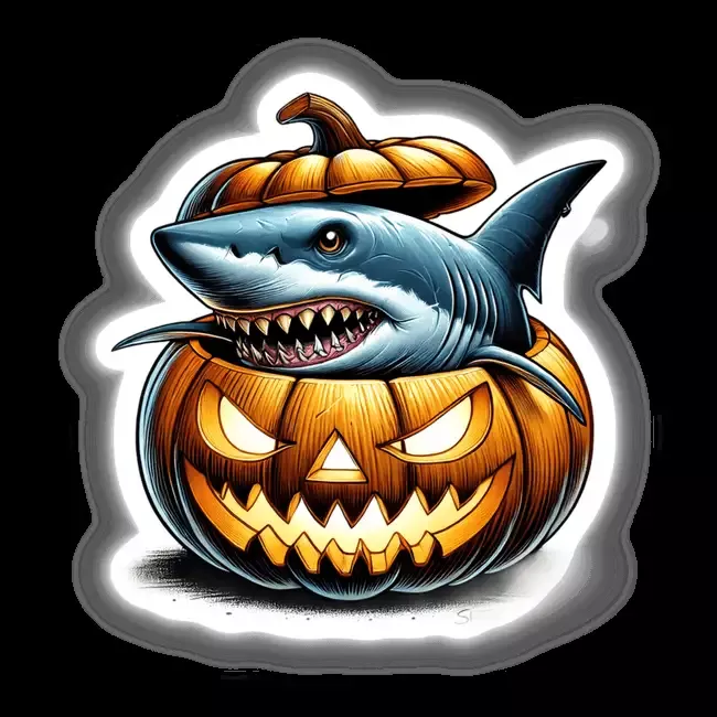 Shark Peeking Out of Pumpkin Halloween