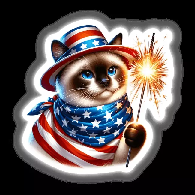 Siamese Cat Holding Sparkler 4th of July Patriotic