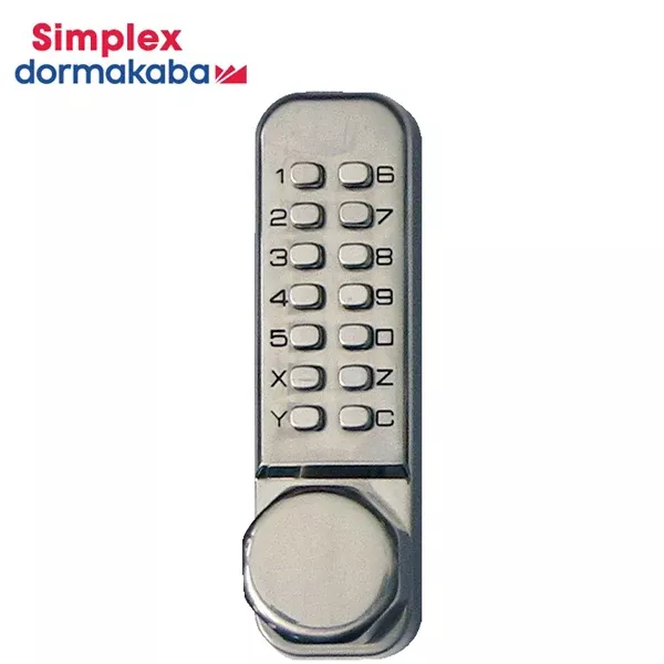 Simplex - LD452 - Mechanical Pushbutton Knob Set Lock - Latch Holdback - 2¾" Backset - Satin Stainless