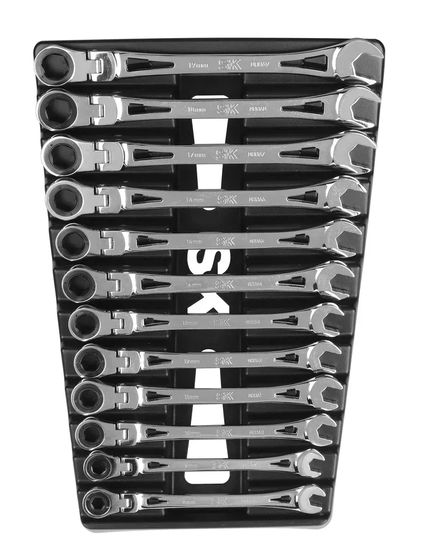 SK Hand Tools 80070 12 Piece Flex-Head X-Frame Metric Ratcheting Wrench Set