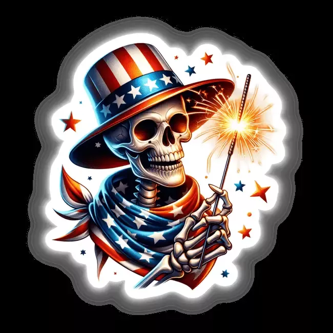 Skeleton Holding Sparkler 4th of July Patriotic