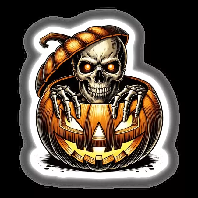 Skeleton Peeking Out of Pumpkin Halloween