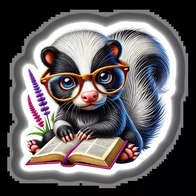 Skunk in Reading Glasses with Book